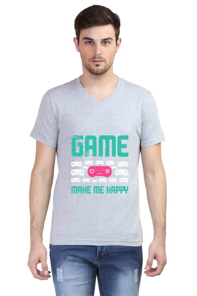 Men's Gamer V Neck T-Shirt - Happy