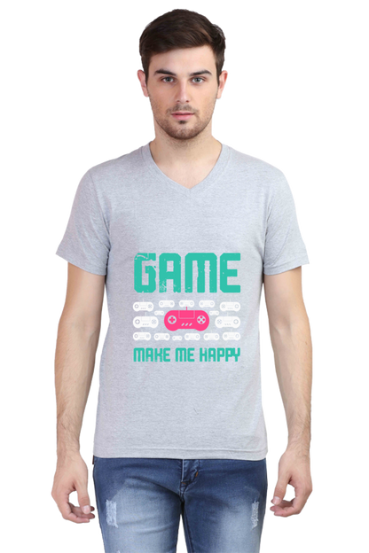 Men's Gamer V Neck T-Shirt - Happy