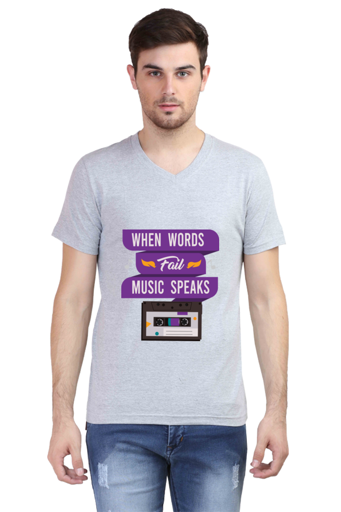 Men's V Neck T-Shirt - Music Speaks