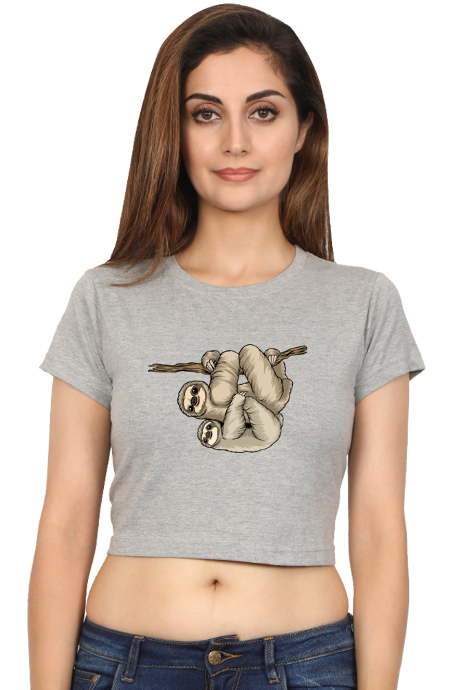 Women Sloth Crop Top - back smile hug