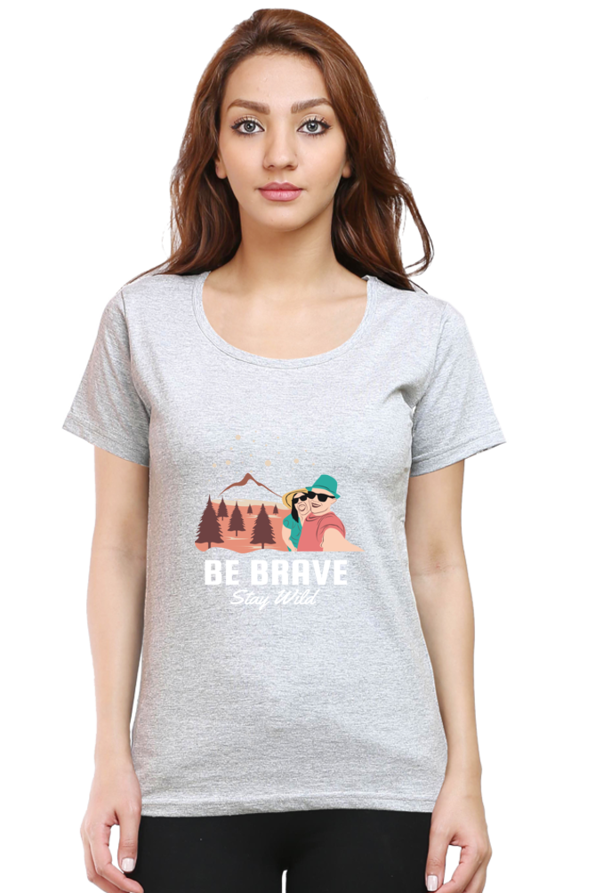 Women’s Round Neck Printed Adventure T-Shirts -  stay wild