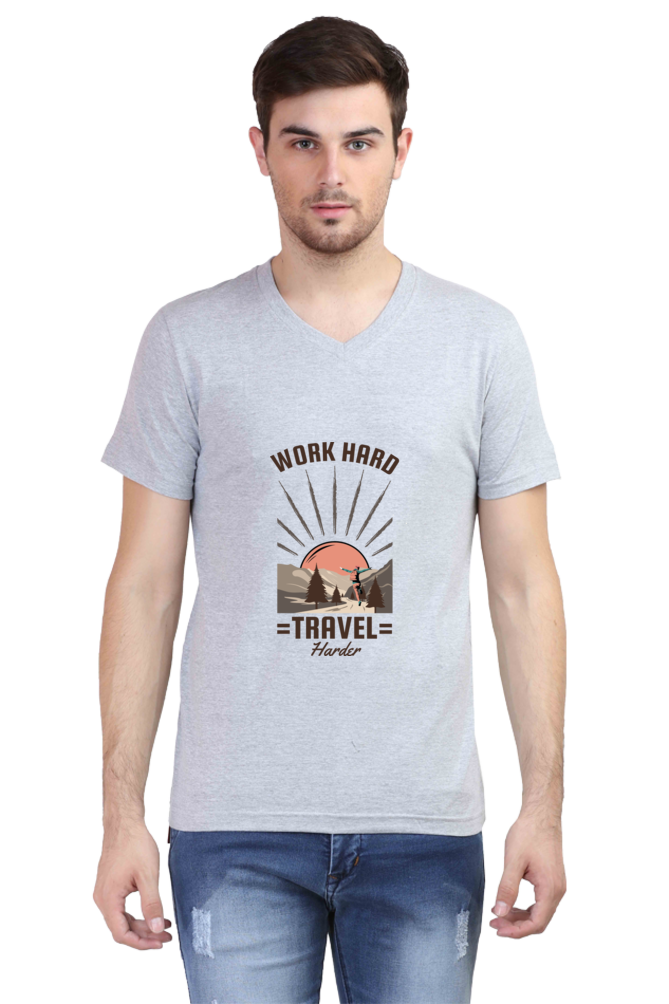 Men's Adventure V Neck T-Shirt - work hard