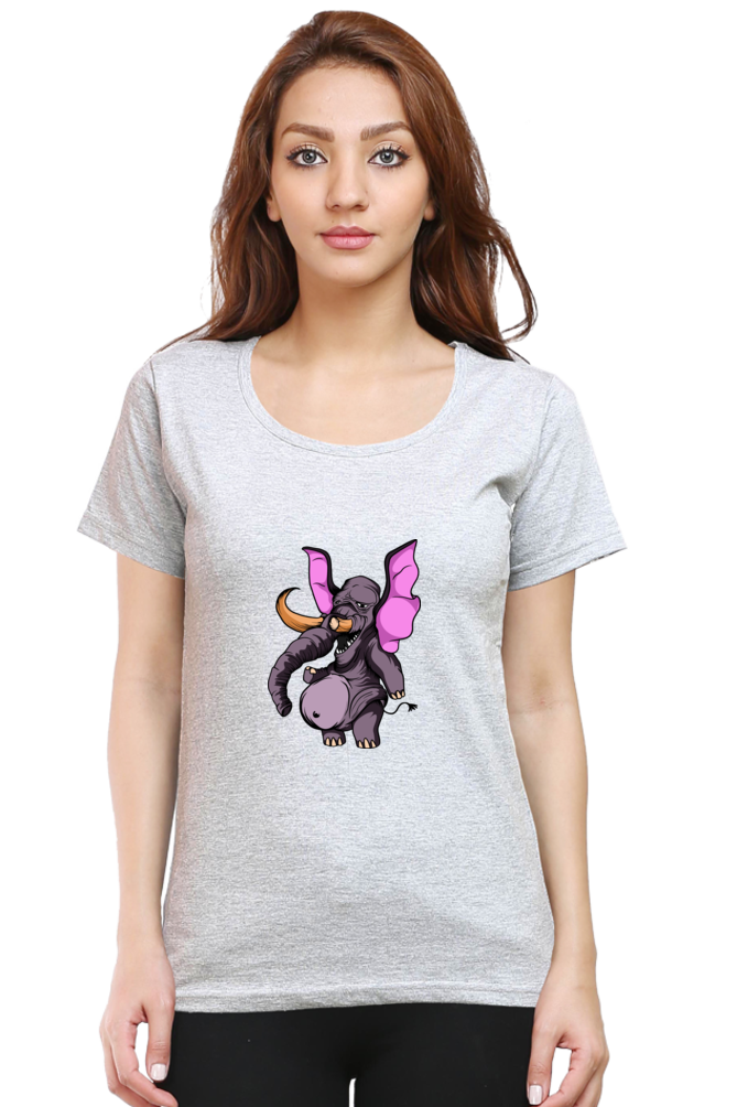 Women’s Round Neck Printed Animal's & Monster's T-Shirts - monster elephant