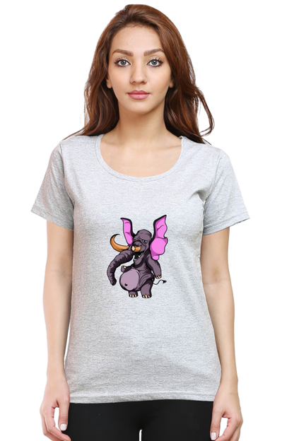 Women’s Round Neck Printed Animal's & Monster's T-Shirts - monster elephant