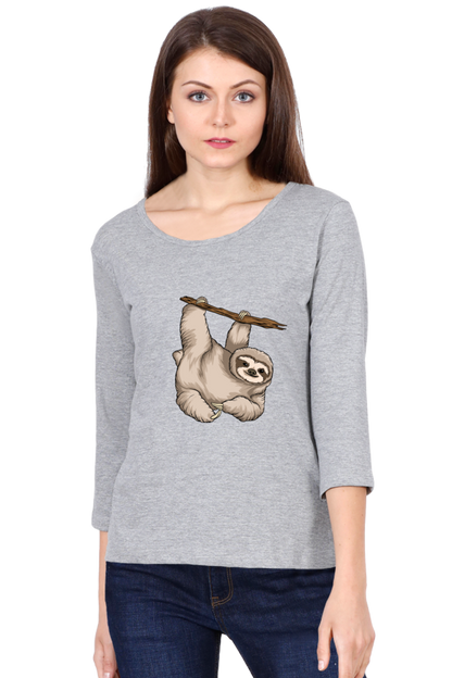 Women Sloth Full Sleeve T-Shirt - baby with small pony
