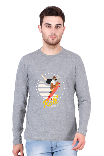 Men’s  Skateboard Full Sleeve - T Shirt  - Roll with it