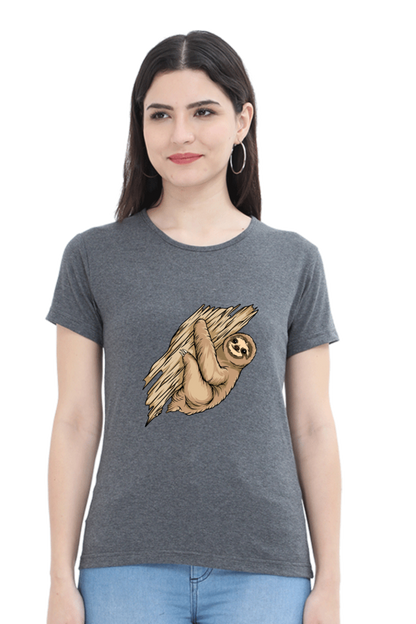 Women’s Round Neck Printed Sloth T-Shirts -  sloth baby hug
