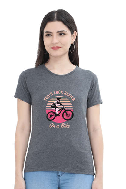 Women’s Round Neck Printed Rider T-Shirts -  on bike