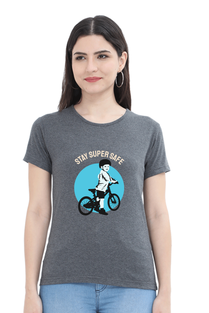 Women’s Round Neck Printed Rider T-Shirts -  super safe