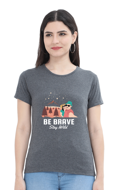Women’s Round Neck Printed Adventure T-Shirts -  stay wild