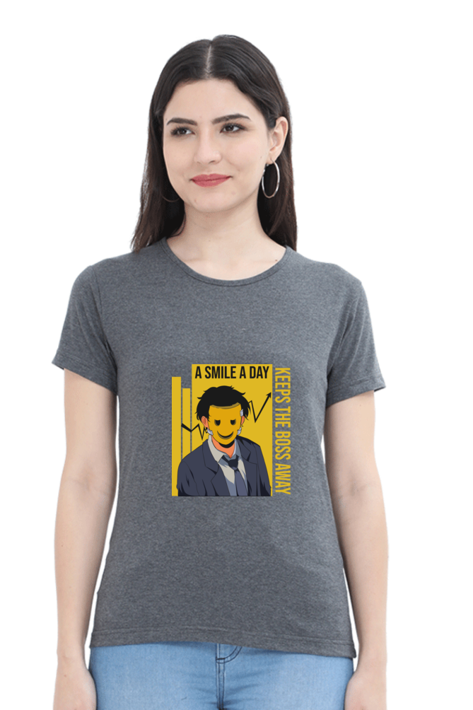 Women’s Round Neck Printed Motivational T-Shirts -  Smile