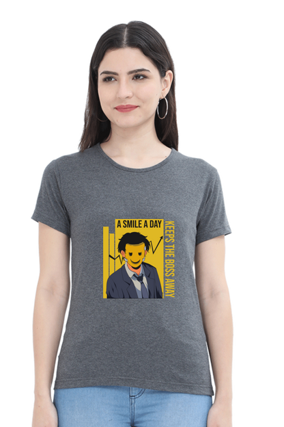 Women’s Round Neck Printed Motivational T-Shirts -  Smile