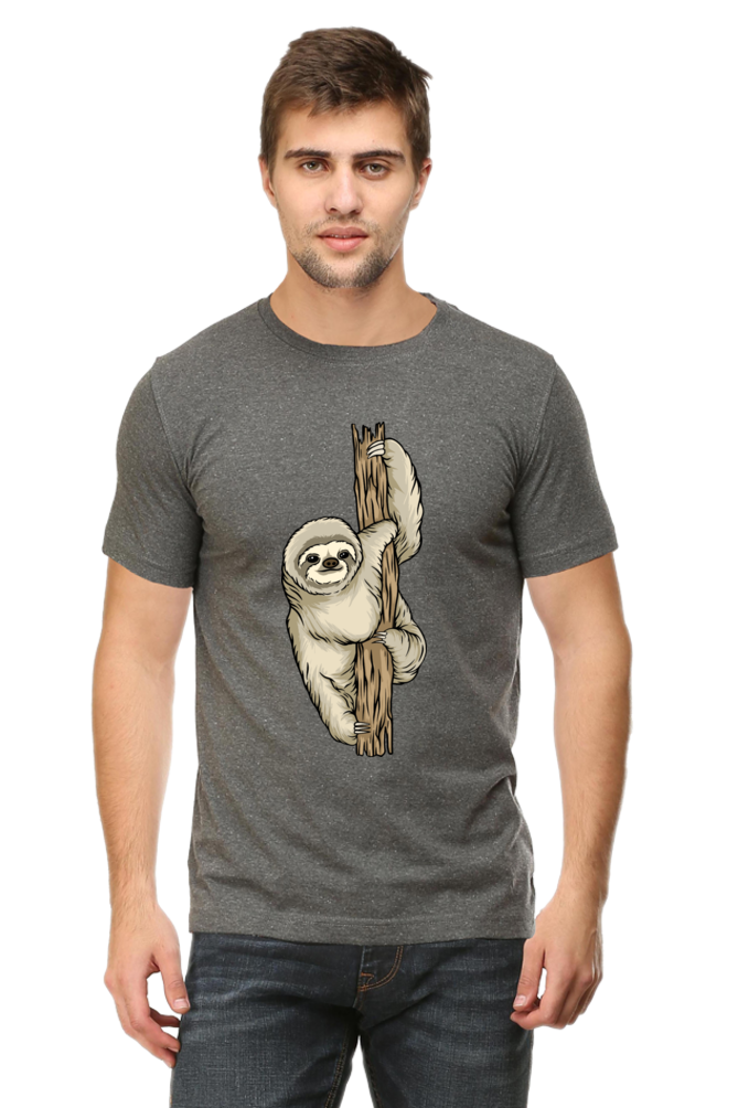 Men's Round Neck Sloth T-Shirt - keep smiling