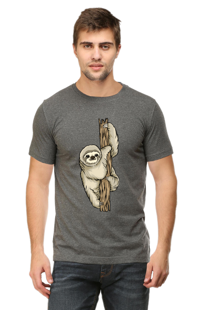 Men's Round Neck Sloth T-Shirt - keep smiling