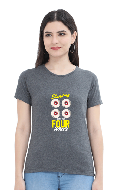 Women  Skateboard Half Sleeve T-Shirt - Four Wheels