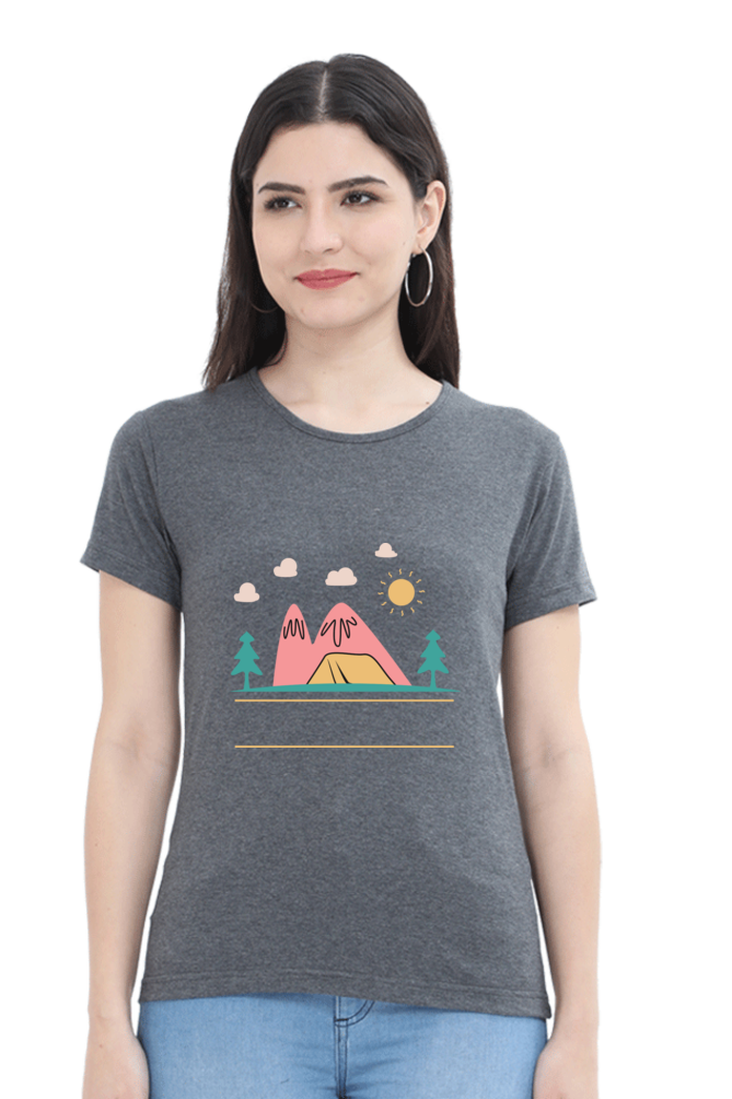 Women’s Round Neck Printed Adventure T-Shirts -  campfire