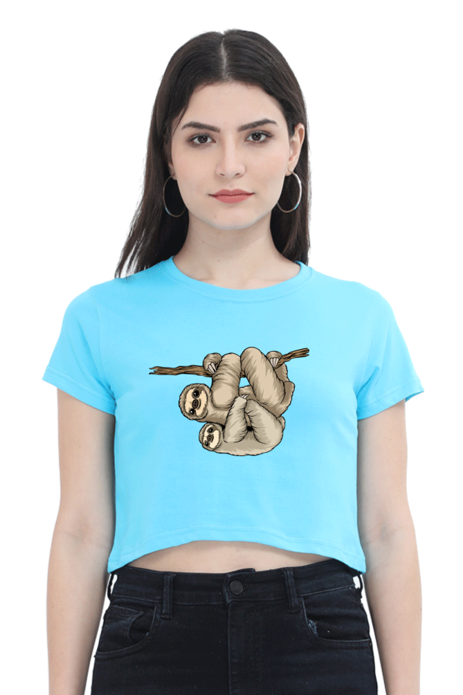 Women Sloth Crop Top - back smile hug