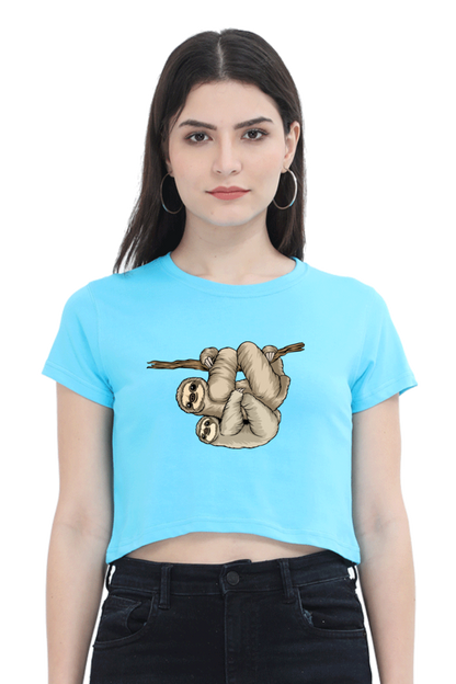 Women Sloth Crop Top - back smile hug