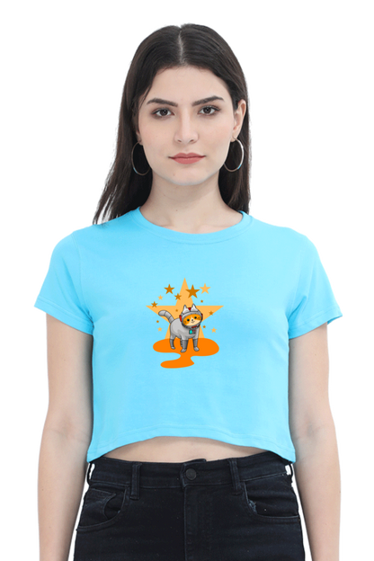 Women Animal's & Monster's  Crop Top -  stars & cat
