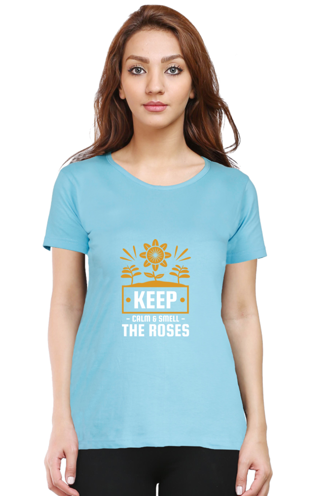 Women’s Round Neck Printed Gardening T-Shirts - keep calm