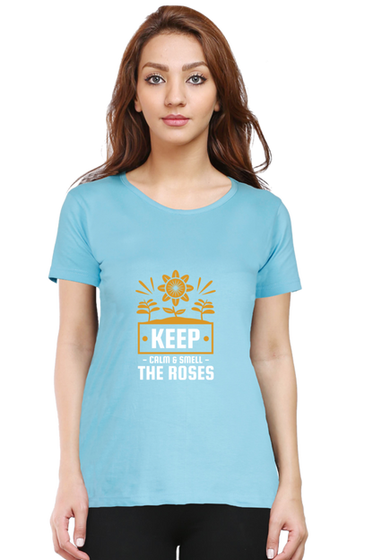 Women’s Round Neck Printed Gardening T-Shirts - keep calm