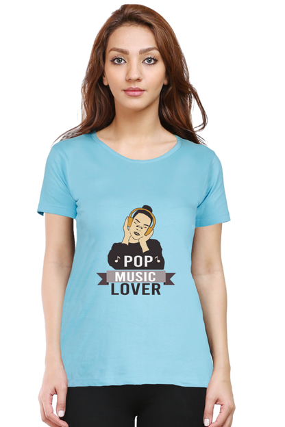 Women’s Round Neck Printed Music T-Shirts - POP