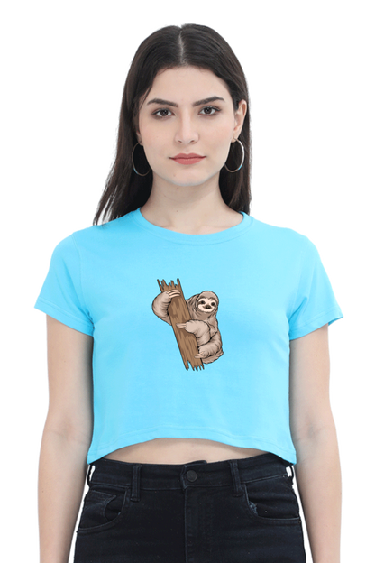 Women Sloth Crop Top - wood hug