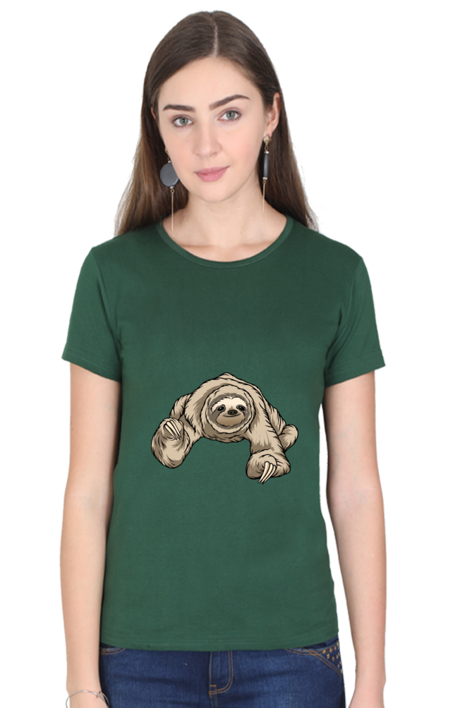 Women’s Round Neck Printed Sloth T-Shirts -  twerking sloth