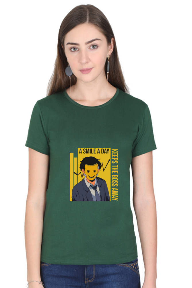 Women’s Round Neck Printed Motivational T-Shirts -  Smile