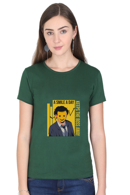 Women’s Round Neck Printed Motivational T-Shirts -  Smile