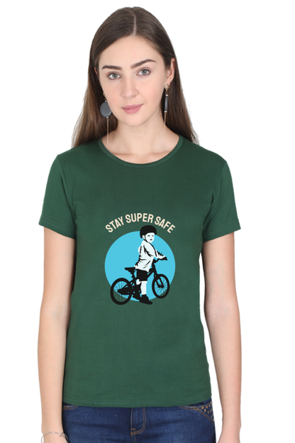 Women’s Round Neck Printed Rider T-Shirts -  super safe