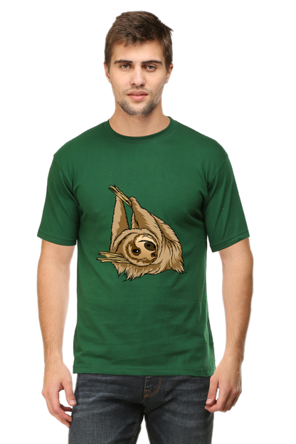 Men's Round Neck Sloth T-Shirt - say cheese