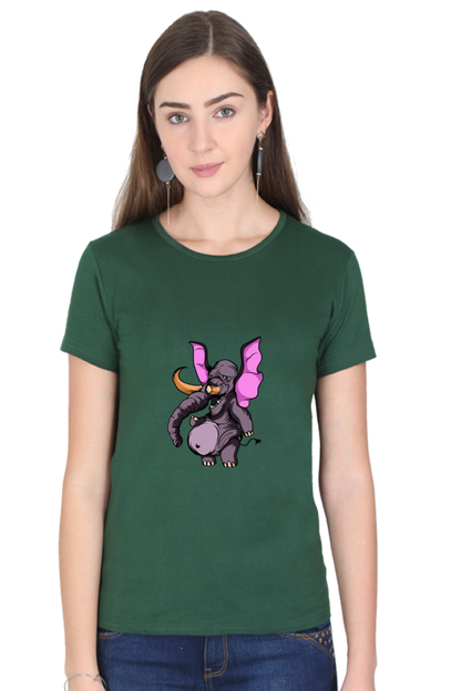 Women’s Round Neck Printed Animal's & Monster's T-Shirts - monster elephant