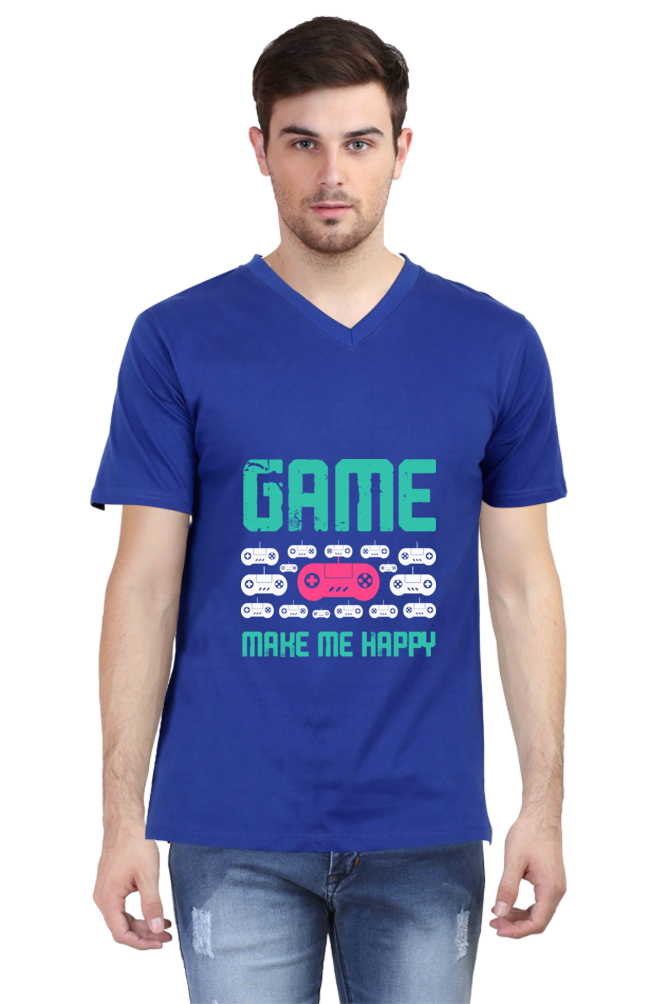 Men's Gamer V Neck T-Shirt - Happy