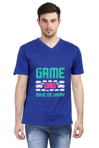 Men's Gamer V Neck T-Shirt - Happy