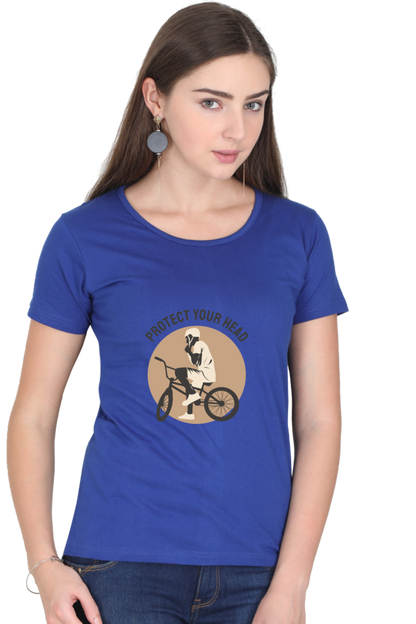 Women’s Round Neck Printed Rider T-Shirts -  protect head