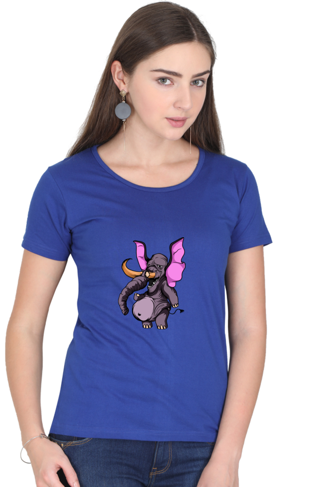 Women’s Round Neck Printed Animal's & Monster's T-Shirts - monster elephant