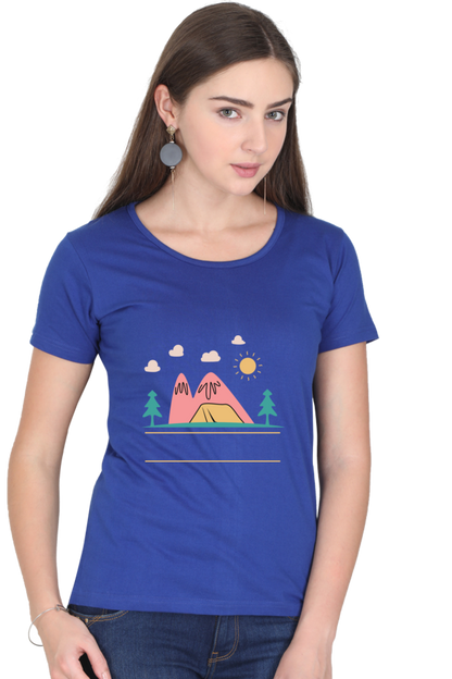 Women’s Round Neck Printed Adventure T-Shirts -  campfire